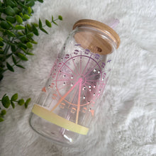 Load image into Gallery viewer, The Ferris Wheel Glass Coffee Cup, Glass Iced Coffee Cup with Bamboo Lid and Straw, Iced Coffee Glass, Gift for Friend, Aesthetic UV DTF 16oz