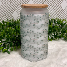Load image into Gallery viewer, Eucalyptu Glass Coffee Cup, Eucalyptus Glass Iced Coffee Cup with Bamboo Lid and Straw, Iced Coffee Glass, Gift for Friend