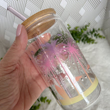 Load image into Gallery viewer, The Ferris Wheel Glass Coffee Cup, Glass Iced Coffee Cup with Bamboo Lid and Straw, Iced Coffee Glass, Gift for Friend, Aesthetic UV DTF 16oz