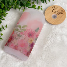 Load image into Gallery viewer, Gerber daisies Glass Coffee Cup, Gerber daisies Glass Iced Coffee Cup with Bamboo Lid and Straw, Iced Coffee Glass, Gift Friend, Aesthetic 16oz
