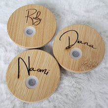 Load image into Gallery viewer, Christmas Village Glass Coffee Cup, Christmas Glass Iced Coffee Cup with Bamboo Lid and Straw, Iced Coffee, Gift for Friend, Coffee Aesthetic