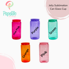Load image into Gallery viewer, Jelly Sublimation Can Glass Cup, Jelly Glass Coffee Cup with Lid & Straw for Iced Coffee, 16oz