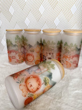 Load image into Gallery viewer, Cute Safari Woodland Glass Can, Glass Iced Coffee Cup with Bamboo Lid and Straw, Iced Coffee Glass Can, Gift for Friend, Coffee Aesthetic 16oz