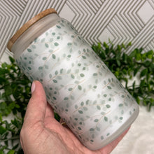 Load image into Gallery viewer, Eucalyptu Glass Coffee Cup, Eucalyptus Glass Iced Coffee Cup with Bamboo Lid and Straw, Iced Coffee Glass, Gift for Friend