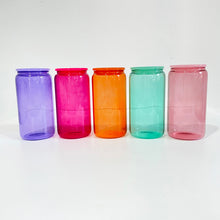Load image into Gallery viewer, Jelly Sublimation Can Glass Cup, Jelly Glass Coffee Cup with Lid & Straw for Iced Coffee, 16oz