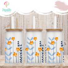 Load image into Gallery viewer, Flower Glass Coffee Cup, Yellow Flower Glass Iced Coffee Cup with Bamboo Lid and Straw, Iced Coffee Glass, Gift for Friend, Aesthetic UV DTF 16oz