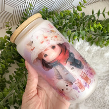 Load image into Gallery viewer, Spring Girl Glass Can, Glass Iced Coffee Cup with Bamboo Lid and Straw, Iced Coffee Glass Can, Gift for Friend, Coffee Aesthetic 16oz