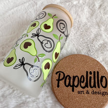 Load image into Gallery viewer, Avocado Glass Coffee Cup, Glass Iced Coffee Cup with Bamboo Lid and Straw, Iced Coffee Frosted Glass, Gift for Friend, Aesthetic UV DTF 16oz