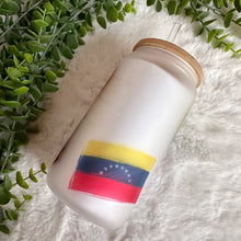 Load image into Gallery viewer, Virgin Chiquinquira Glass Coffee Cup, Virgin Chiquinquira Glass Iced Coffee Cup with Bamboo Lid and Straw, Gift for Friend, Coffee Aesthetic 16oz