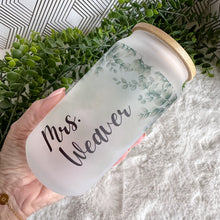 Load image into Gallery viewer, Bridesmaid Proposal Glass Coffee Cup, Glass Iced Coffee Cup with Bamboo Lid and Straw, Iced Coffee Glass, Gift for Friend, Coffee Aesthetic 16oz