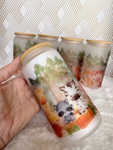 Load image into Gallery viewer, Cute Safari Woodland Glass Can, Glass Iced Coffee Cup with Bamboo Lid and Straw, Iced Coffee Glass Can, Gift for Friend, Coffee Aesthetic 16oz