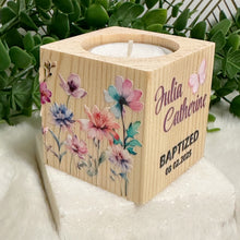 Load image into Gallery viewer, Baby Shower Girl Favors, Handmade Wooden Candle Holder, Personalized Tealight Holder, Baptism Candle Favor, Confirmation, Christening Favors