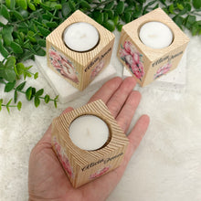 Load image into Gallery viewer, Baby Shower Favors, Handmade Wooden Candle Holder, Personalized Tealight Holder, Baptism Candle Favor, Confirmation, Christening Favors