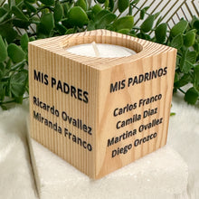 Load image into Gallery viewer, Baby Shower Favors, Handmade Wooden Candle Holder, Personalized Tealight Holder, Baptism Candle Favor, Confirmation, Jose Gregorio Hernandez