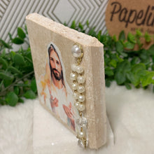 Load image into Gallery viewer, Personalized Baptism Gift Jesus, Natural Travertine Stone Christening Gifts, Baptism Gifts for Goddaughter, Unique Baptism Gift Baby Idea