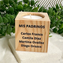 Load image into Gallery viewer, Baby Shower Favors, Handmade Wooden Candle Holder, Personalized Tealight Holder, Baptism Candle Favor, Confirmation, Jose Gregorio Hernandez