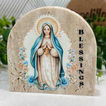 Load image into Gallery viewer, Virgin Mary Baptism Gift, Arch Natural Travertine Stone Christening Gifts, Baptism Gifts for Goddaughter, Unique Baptism Gift Baby Idea