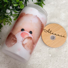 Load image into Gallery viewer, Bear Glass Coffee Cup, Cute Bear Glass Iced Coffee Cup with Bamboo Lid and Straw, Iced Coffee Glass, Gift for Friend, Coffee Aesthetic
