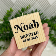 Load image into Gallery viewer, Baby Shower Favors, Handmade Wooden Candle Holder, Personalized Tealight Holder, Baptism Candle Favor, Confirmation, Christening Favors