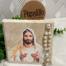 Load image into Gallery viewer, Personalized Baptism Gift Jesus, Natural Travertine Stone Christening Gifts, Baptism Gifts for Goddaughter, Unique Baptism Gift Baby Idea