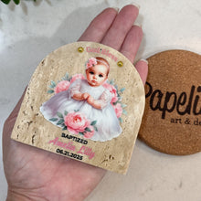 Load image into Gallery viewer, Personalized Baptism Gift Girl, Arch Natural Travertine Stone Christening Gifts, Baptism Gifts for Goddaughter, Unique Baptism Gift Baby Idea