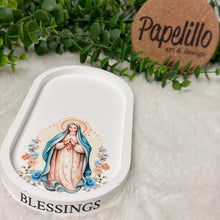 Load image into Gallery viewer, Eco Resine Oval Tray Virgin Mary | Handmade Vanity Tray | Jewelry Holder | Decorative Organizer | Modern Home Decor | Unique Gift Idea