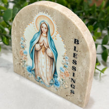 Load image into Gallery viewer, Virgin Mary Baptism Gift, Arch Natural Travertine Stone Christening Gifts, Baptism Gifts for Goddaughter, Unique Baptism Gift Baby Idea