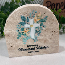 Load image into Gallery viewer, Personalized Baptism Gift, Arch Natural Travertine Stone Christening Gifts, Baptism Gifts for Goddaughter, Unique Baptism Gift Baby Idea