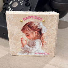 Load image into Gallery viewer, Personalized Baptism Gift Girl, Natural Travertine Stone Christening Gifts, Baptism Gifts for Goddaughter, Unique Baptism Gift Baby Idea