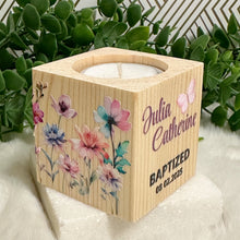 Load image into Gallery viewer, Baby Shower Girl Favors, Handmade Wooden Candle Holder, Personalized Tealight Holder, Baptism Candle Favor, Confirmation, Christening Favors