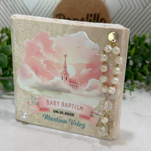 Load image into Gallery viewer, Personalized Baptism Gift Girl, Natural Travertine Stone Christening Gifts, Baptism Gifts for Goddaughter, Unique Baptism Gift Baby Idea