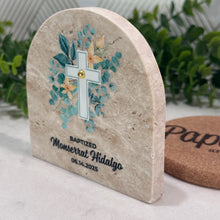 Load image into Gallery viewer, Personalized Baptism Gift, Arch Natural Travertine Stone Christening Gifts, Baptism Gifts for Goddaughter, Unique Baptism Gift Baby Idea
