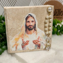 Load image into Gallery viewer, Personalized Baptism Gift Jesus, Natural Travertine Stone Christening Gifts, Baptism Gifts for Goddaughter, Unique Baptism Gift Baby Idea
