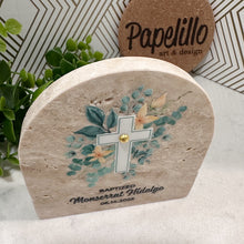 Load image into Gallery viewer, Personalized Baptism Gift, Arch Natural Travertine Stone Christening Gifts, Baptism Gifts for Goddaughter, Unique Baptism Gift Baby Idea