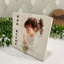 Load image into Gallery viewer, Personalized Baptism Gift Girl, Natural Travertine Stone Christening Gifts, Baptism Gifts for Goddaughter, Unique Baptism Gift Baby Idea