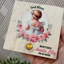 Load image into Gallery viewer, Personalized Baptism Gift Girl, Natural Travertine Stone Christening Gifts, Baptism Gifts for Goddaughter, Unique Baptism Gift Baby Idea