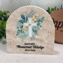 Load image into Gallery viewer, Personalized Baptism Gift, Arch Natural Travertine Stone Christening Gifts, Baptism Gifts for Goddaughter, Unique Baptism Gift Baby Idea