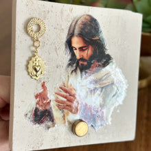 Load image into Gallery viewer, Personalized Jesus Baptism Gift, Natural Travertine Stone Christening Gifts, Baptism Gifts for Goddaughter, Unique Baptism Gift Baby Idea