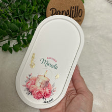 Load image into Gallery viewer, Eco Resine Oval Tray Baptism Gift Girl | Handmade Vanity Tray | Jewelry Holder | Decorative Organizer | Modern Home Decor | Unique Gift Idea
