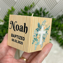 Load image into Gallery viewer, Baby Shower Favors, Handmade Wooden Candle Holder, Personalized Tealight Holder, Baptism Candle Favor, Confirmation, Christening Favors