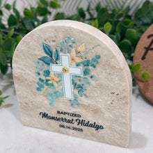 Load image into Gallery viewer, Personalized Baptism Gift, Arch Natural Travertine Stone Christening Gifts, Baptism Gifts for Goddaughter, Unique Baptism Gift Baby Idea