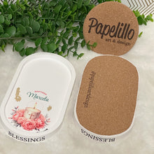 Load image into Gallery viewer, Eco Resine Oval Tray Baptism Gift Girl | Handmade Vanity Tray | Jewelry Holder | Decorative Organizer | Modern Home Decor | Unique Gift Idea