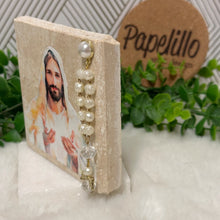 Load image into Gallery viewer, Personalized Baptism Gift Jesus, Natural Travertine Stone Christening Gifts, Baptism Gifts for Goddaughter, Unique Baptism Gift Baby Idea
