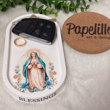 Load image into Gallery viewer, Eco Resine Oval Tray Virgin Mary | Handmade Vanity Tray | Jewelry Holder | Decorative Organizer | Modern Home Decor | Unique Gift Idea