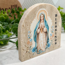 Load image into Gallery viewer, Virgin Mary Baptism Gift, Arch Natural Travertine Stone Christening Gifts, Baptism Gifts for Goddaughter, Unique Baptism Gift Baby Idea