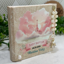 Load image into Gallery viewer, Personalized Baptism Gift Girl, Natural Travertine Stone Christening Gifts, Baptism Gifts for Goddaughter, Unique Baptism Gift Baby Idea