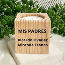 Load image into Gallery viewer, Baby Shower Favors, Handmade Wooden Candle Holder, Personalized Tealight Holder, Baptism Candle Favor, Confirmation, Jose Gregorio Hernandez