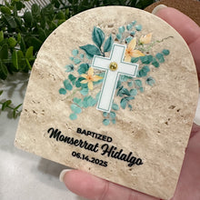Load image into Gallery viewer, Personalized Baptism Gift, Arch Natural Travertine Stone Christening Gifts, Baptism Gifts for Goddaughter, Unique Baptism Gift Baby Idea