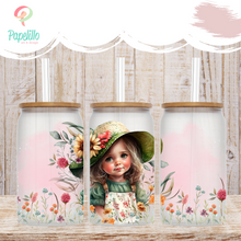 Load image into Gallery viewer, Farm little girl Glass Coffee Cup, Cute girl Glass Iced Coffee Cup with Bamboo Lid and Straw, Iced Coffee, Gift for Friend, Coffee Aesthetic