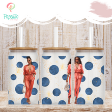 Load image into Gallery viewer, Black Women Lady Glass Iced Coffee Cup with Bamboo Lid and Straw, Iced Coffee Glass, Gift for Friend, Office Girl Coffee Aesthetic 16oz